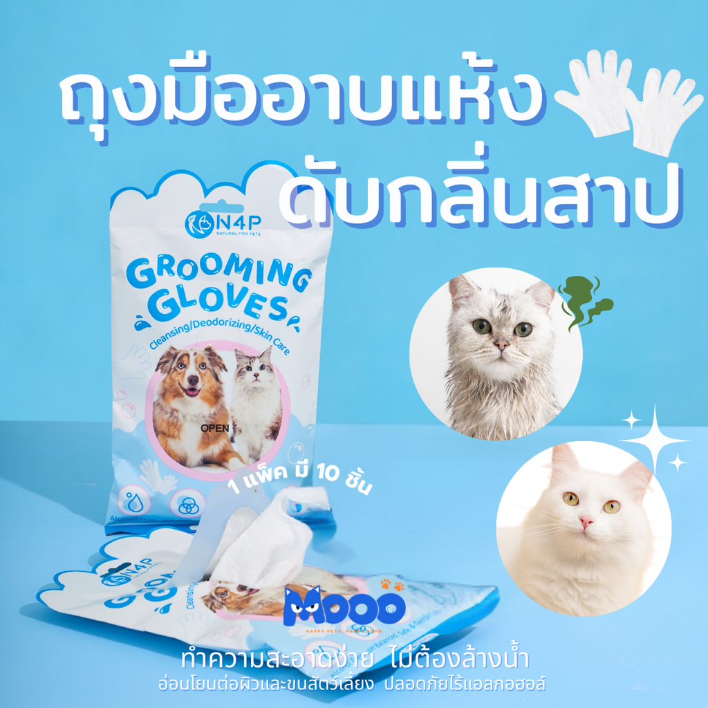 MOOO ถุงมือทำความสะอาดสำหรับสุนัขและแมว (Grooming Gloves)